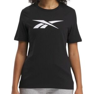 Reebok Vector Logo Black Graphic T Shirt Women Size Small S Short Sleeve Tee